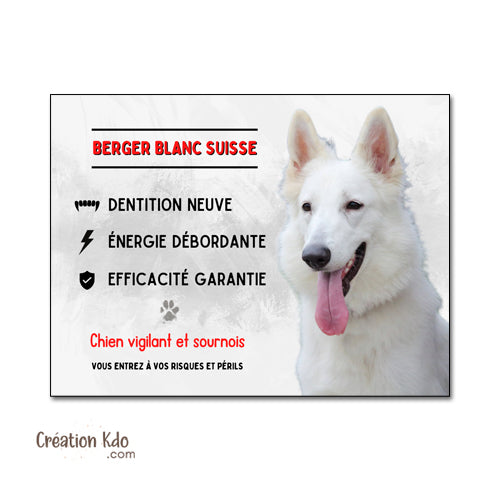 plaque chien vigilant berger blanc suisse panneau portail je monte la garde
