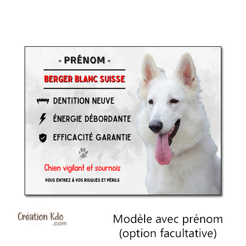 plaque chien vigilant berger blanc suisse panneau portail monte la garde
