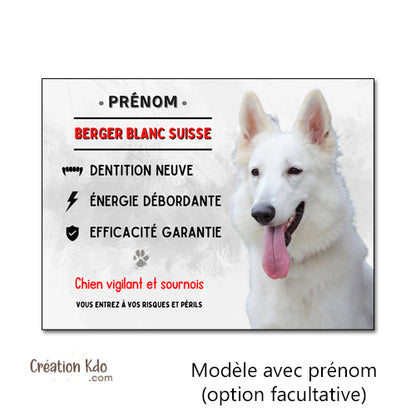 plaque chien vigilant berger blanc suisse panneau portail monte la garde