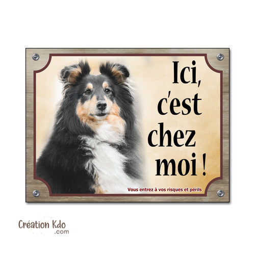 berger des shetland tricolore panneau attention au chien plaque monte la garde
