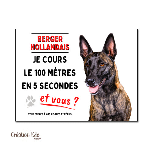 plaque attention au chien berger hollandais humour panneau portail monte la garde pancarte