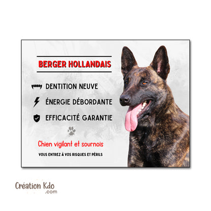 plaque attention au chien berger hollandais vigilant panneau portail monte la garde pancarte