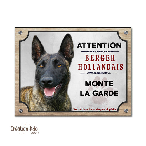 plaque attention au chien berger hollandais panneau portail monte la garde pancarte