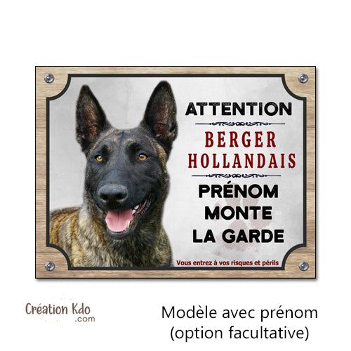 plaque attention au chien berger hollandais panneau portail monte la garde pancarte