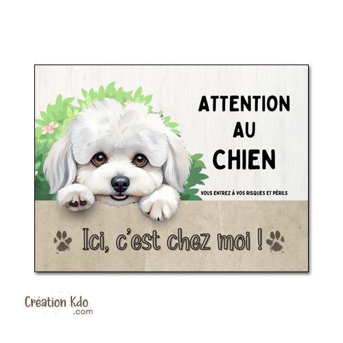 plaque bichon attention au chien panneau portail monte la garde pancarte