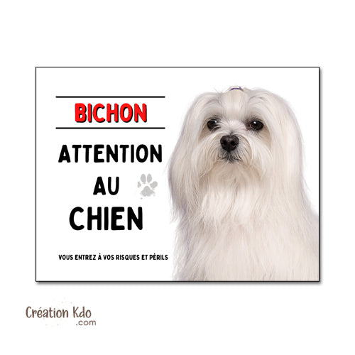 plaque bichon maltais panneau attention au chien pancarte je monte la garde