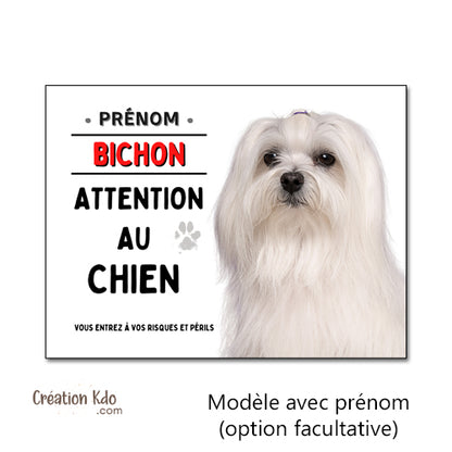 plaque bichon maltais panneau attention au chien pancarte je monte la garde