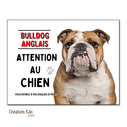 bulldog anglais plaque attention au chien panneau monte la garde