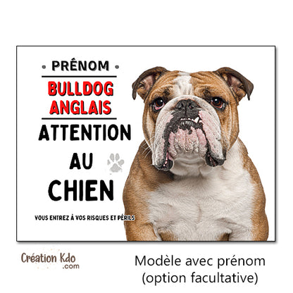 pancarte attention au chien bulldog anglais panneau monte la garde plaque portail personnalisée