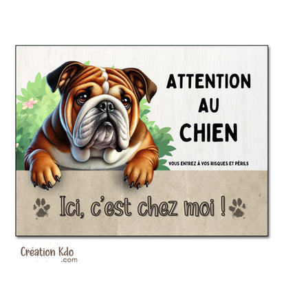 plaque bulldog anglais c'est chez moi panneau attention au chien pancarte monte la garde