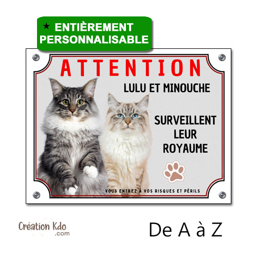 plaque attention au chat personnalisée avec votre photo panneau texte prénom humour chien portail