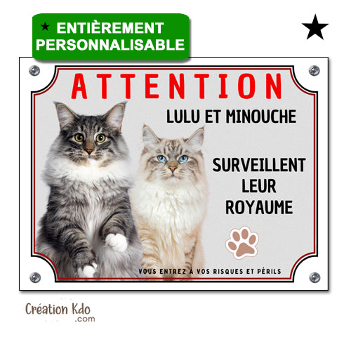 plaque attention au chat personnalisée avec votre photo panneau texte prénom humour chien portail
