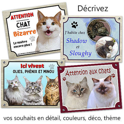 Plaque chat personnalisée panneau photo texte pancarte