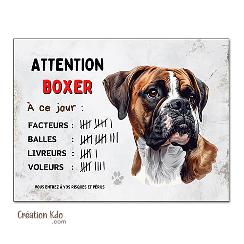 plaque chien boxer attention au chien à ce jour humour panneau portail je monte la garde