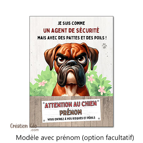 plaque chien boxer attention au chien panneau portail je monte la garde humour agent chien
