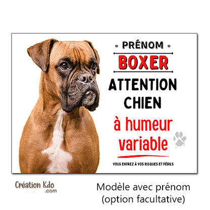 plaque chien boxer attention au chien panneau portail je monte la garde humeur variable