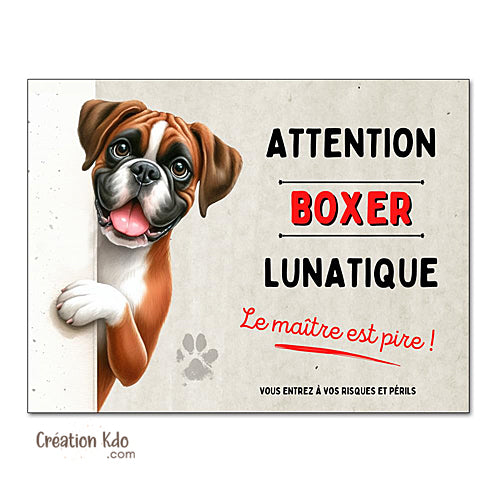 plaque chien boxer attention au chien lunatique déco murale panneau portail je monte la garde