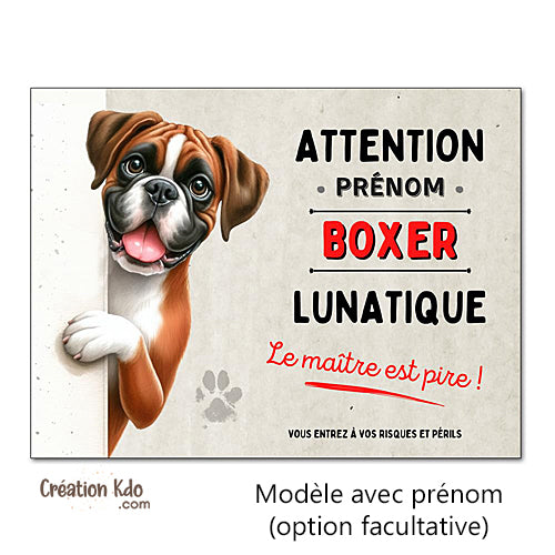 plaque chien boxer attention au chien panneau portail je monte la garde lunatique déco