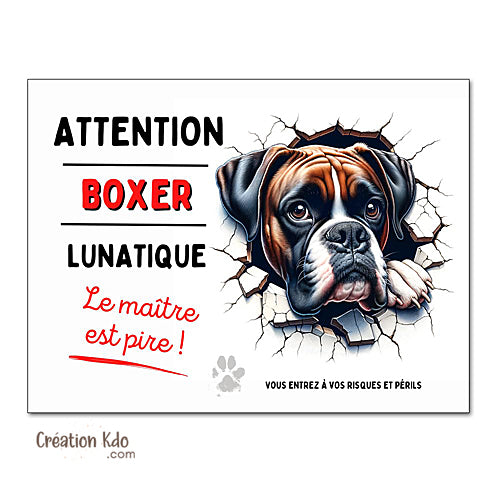 plaque chien boxer lunatique attention au chien panneau portail je monte la garde