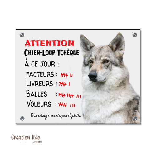 Chien-Loup Tchèque Plaque Attention au chien humour à ce jour Panneau portail