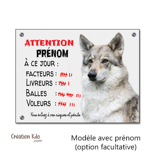 Chien-Loup Tchèque Plaque Attention au chien humour à ce jour Panneau portail personnalisé photo
