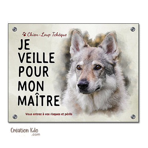 plaque chien loup tchèque attention au chien veille pour mon maitre panneau portail je monte la garde