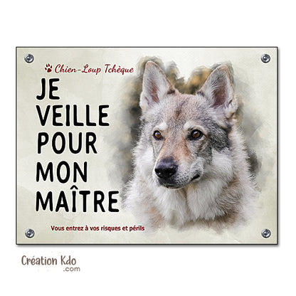 plaque chien loup tchèque attention au chien veille pour mon maitre panneau portail je monte la garde