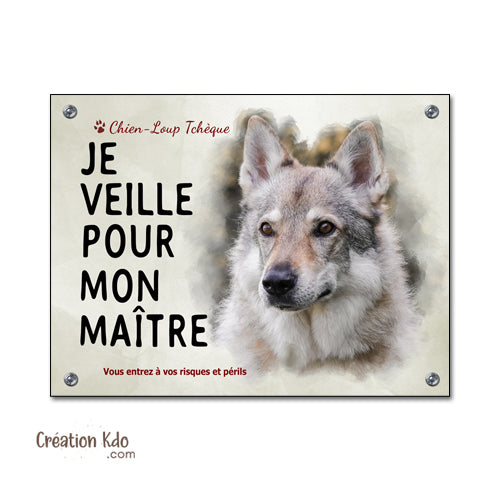 plaque chien loup tchèque attention au chien veille pour mon maitre panneau portail je monte la garde