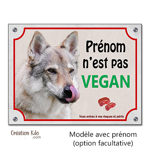 plaque chien loup tchèque attention au chien panneau portail je monte la garde humour vegan