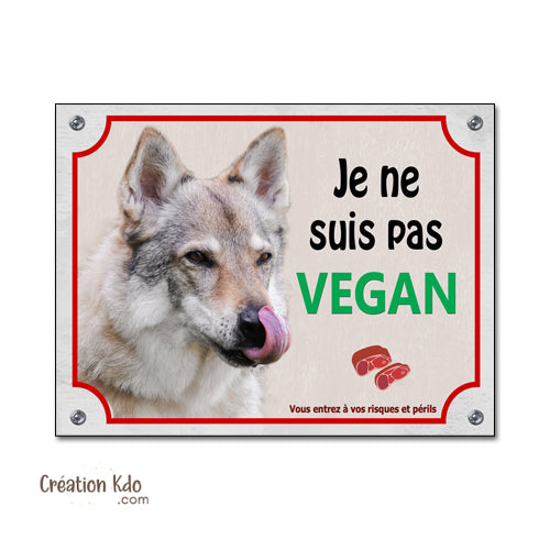 plaque chien loup tchèque vegan attention au chien panneau portail je monte la garde
