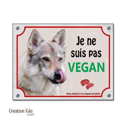 plaque chien loup tchèque vegan attention au chien panneau portail je monte la garde