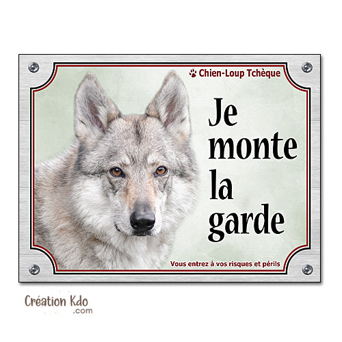 plaque chien loup tchèque attention au chien panneau portail je monte la garde