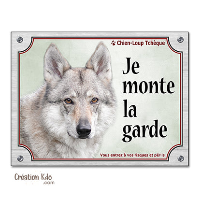 plaque chien loup tchèque attention au chien panneau portail je monte la garde