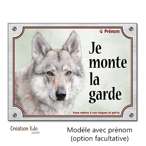 plaque chien loup tchèque attention au chien panneau portail je monte la garde