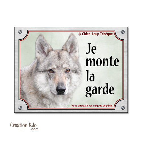 plaque chien loup tchèque attention au chien panneau portail je monte la garde