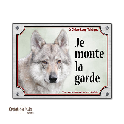 plaque chien loup tchèque attention au chien panneau portail je monte la garde