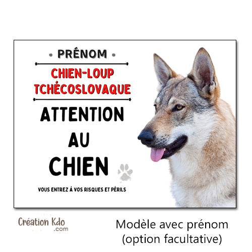 plaque chien loup tchèque attention au chien panneau portail je monte la garde