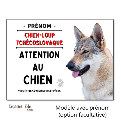 plaque chien loup tchèque attention au chien panneau portail je monte la garde