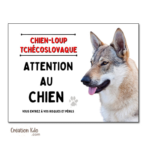 plaque chien loup tchèque attention au chien panneau portail je monte la garde