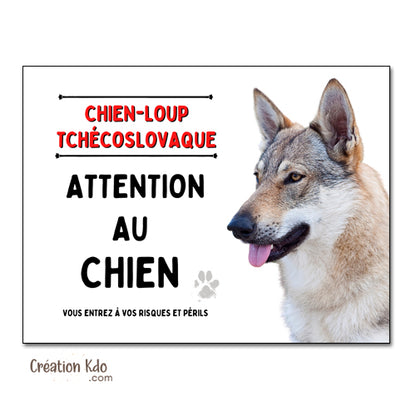 plaque chien loup tchèque attention au chien panneau portail je monte la garde