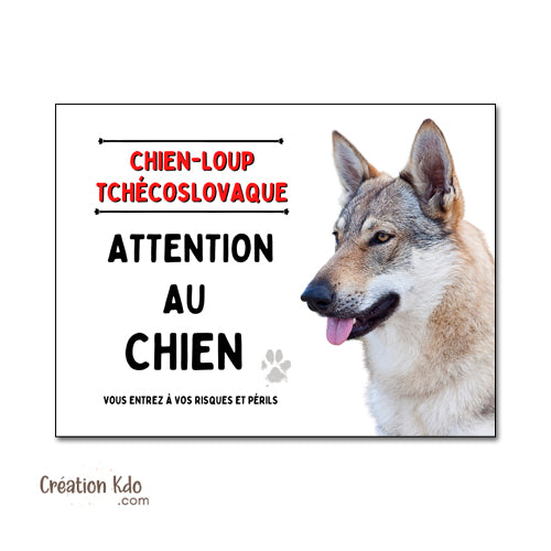 plaque chien loup tchèque attention au chien panneau portail je monte la garde