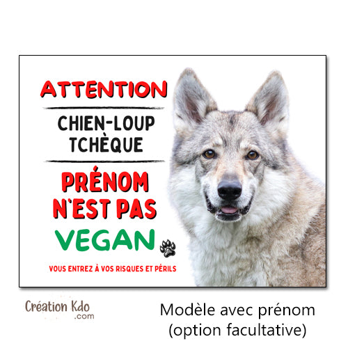 plaque chien loup tchèque attention au chien vegan humour panneau portail je monte la garde personnalisé