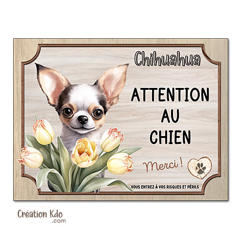 Plaque Chihuahua Attention au Chien Merci déco maison Panneau portail