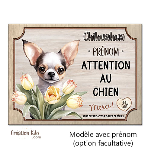 Plaque Chihuahua Attention au Chien Merci déco maison Panneau portail