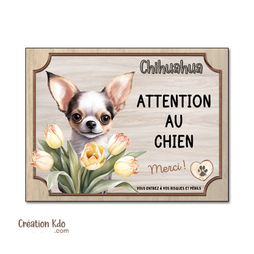 Plaque Chihuahua Attention au Chien Merci déco maison Panneau portail