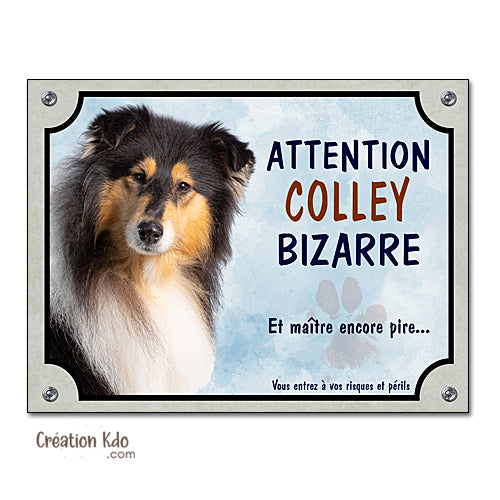Plaque Colley bizarre Attention au chien humour panneau portail drôle pelage tricolore