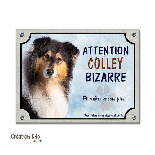 Plaque Colley bizarre Attention au chien humour panneau portail drôle pelage tricolore