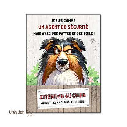 Plaque Colley Attention au chien humour Agent de sécurité panneau portail drôle