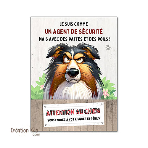 Plaque Colley Attention au chien humour Agent de sécurité panneau portail drôle