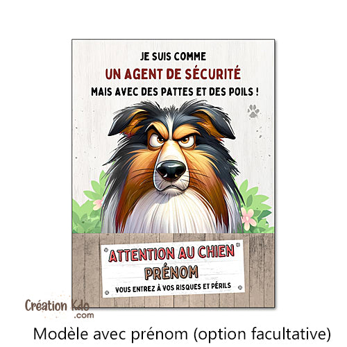 Plaque Colley Attention au chien humour Agent de sécurité panneau portail drôle